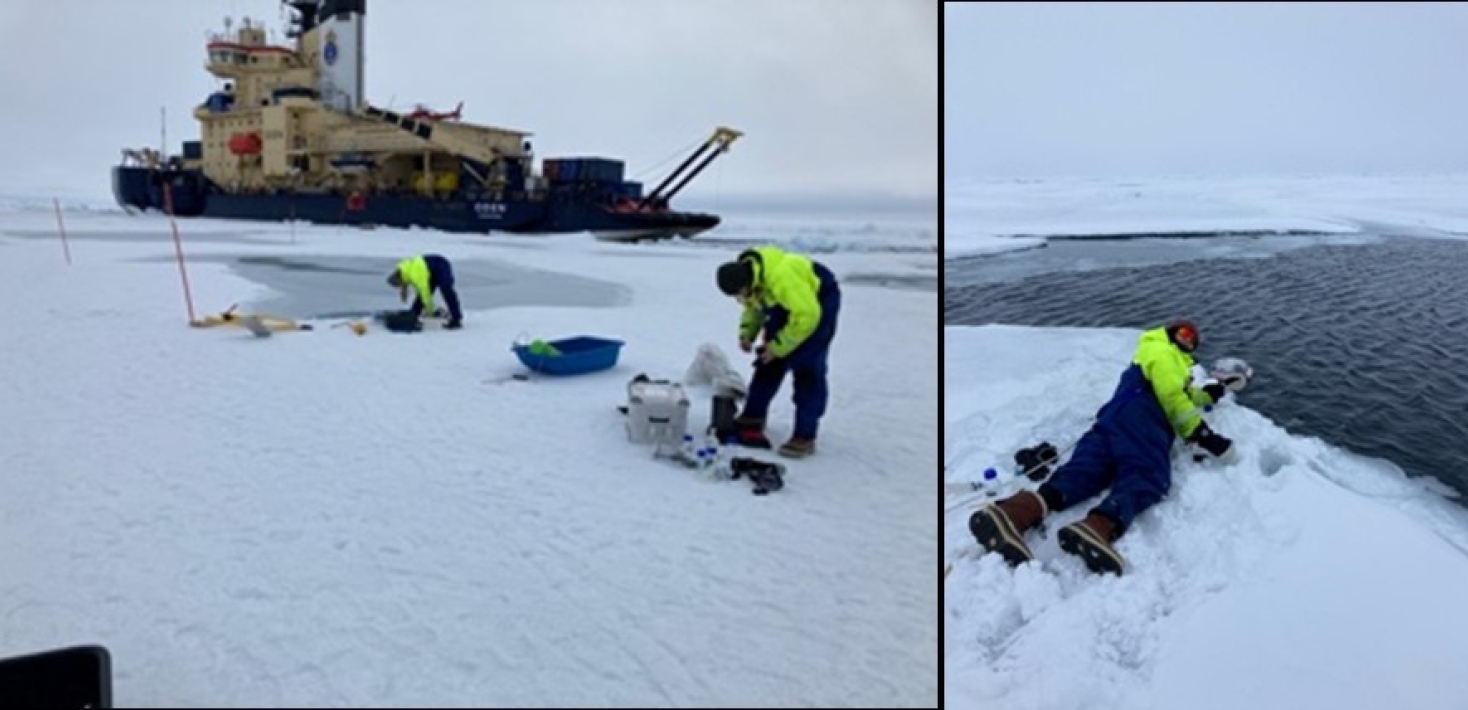 Ice breaker Oden and people working on the ice. Photo: Sonja Murto