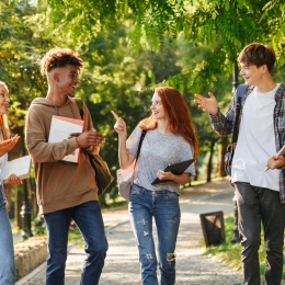 Young people walking and talking.