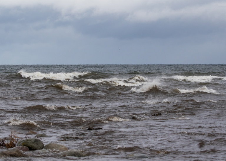 Oväder över Östersjön, vågor slår in mot land