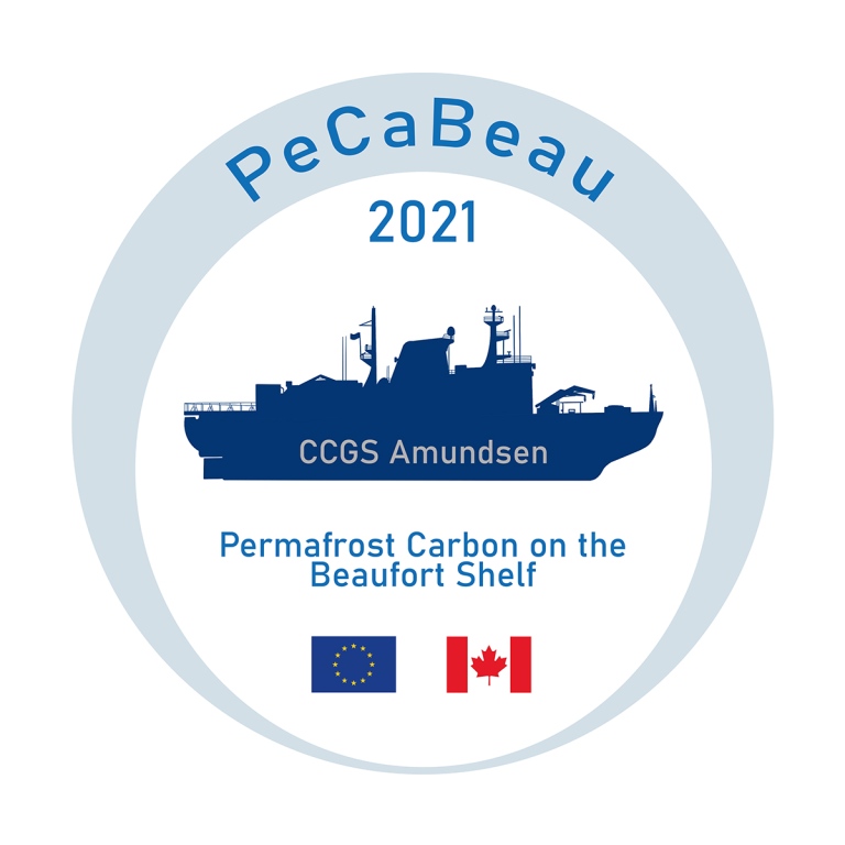 logo, illustrated research vessel, some text and EU and canada flag