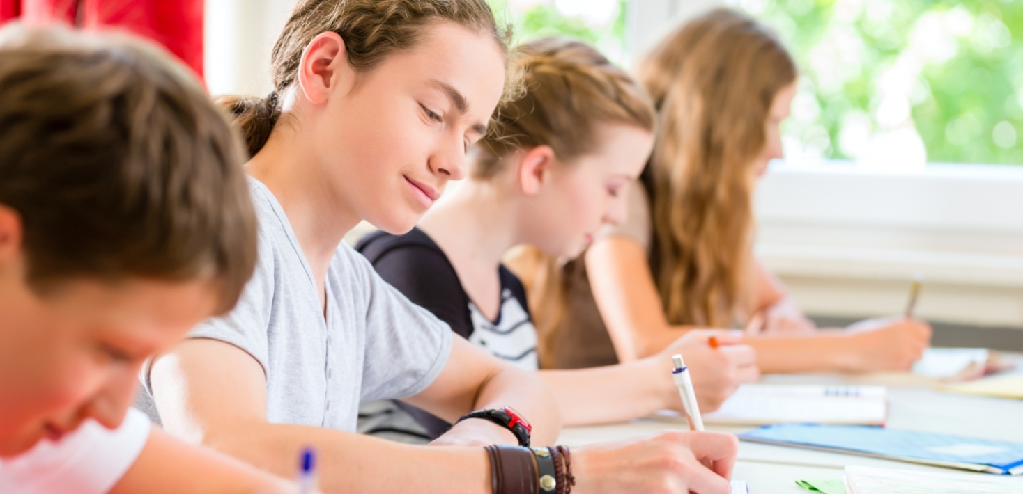 High school students writing