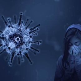 Illustration med sjuk flicka och virus.