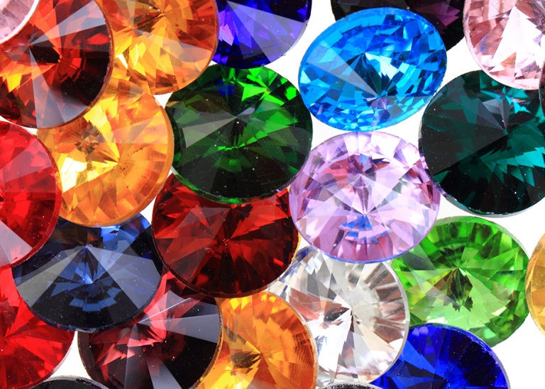 Colourful glass diamonds.