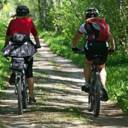Two persons on bikes in the woods. Photo: Manfred Antranias Zimmer from Pixabay.