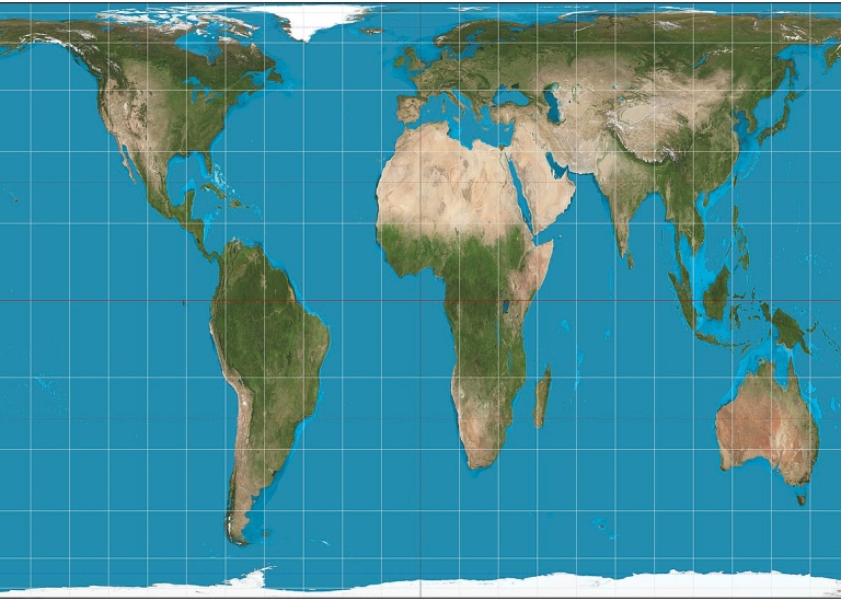 The Gall–Peters projection of the world map. Wikimedia Commons.