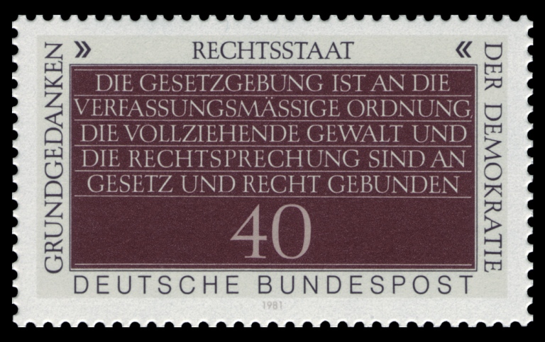 Poststamp with fundamental ideas of democracy