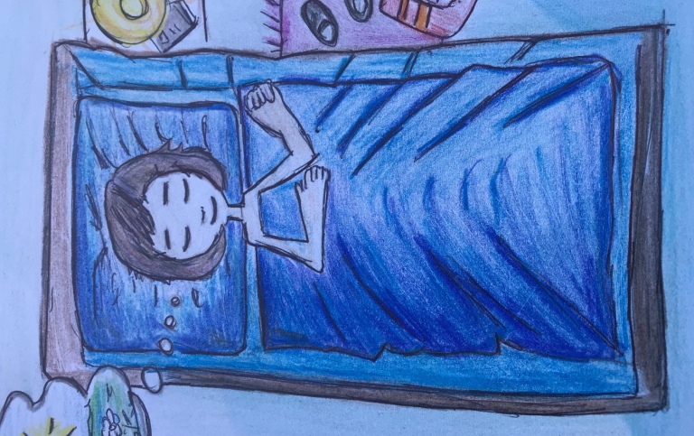 Sleeping youth dreaming of a sunny day. Drawing by Nora Choque Olsson.