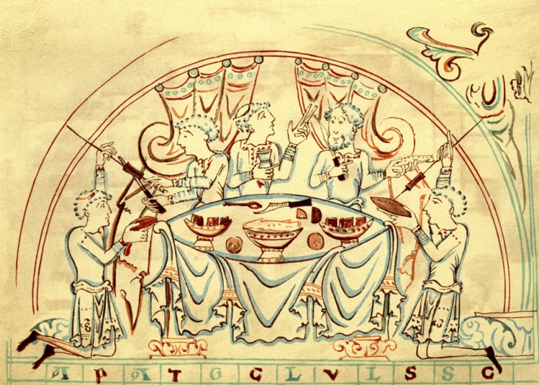 Illustration av en medeltida bankett