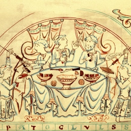 Illustration av en medeltida bankett