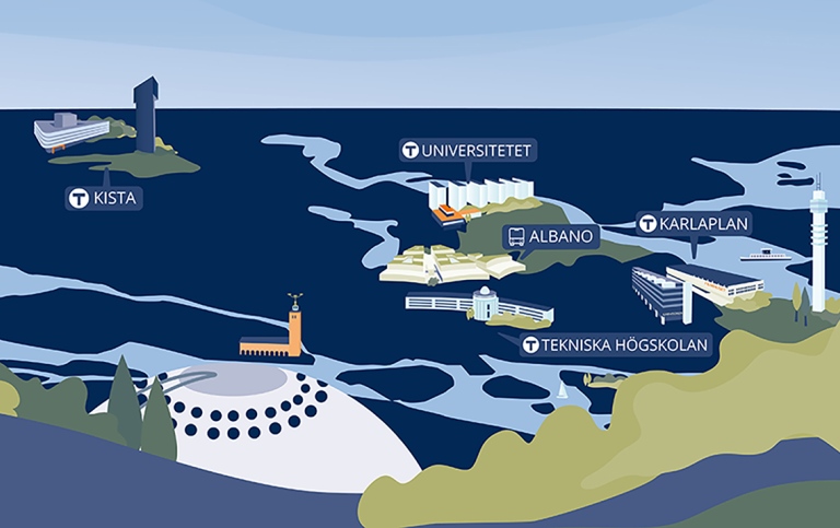 Stockholms olika universitetsområden. Illustration: Azote