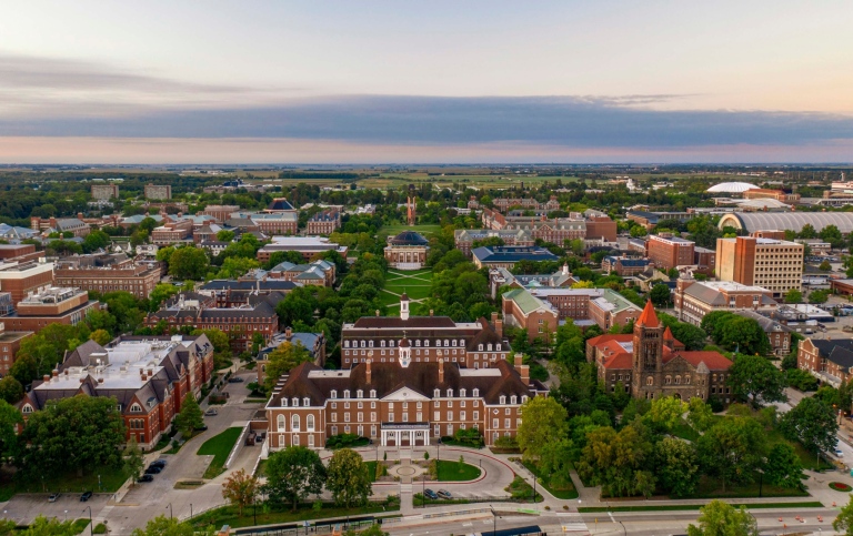 University of Illinois union and quad from above