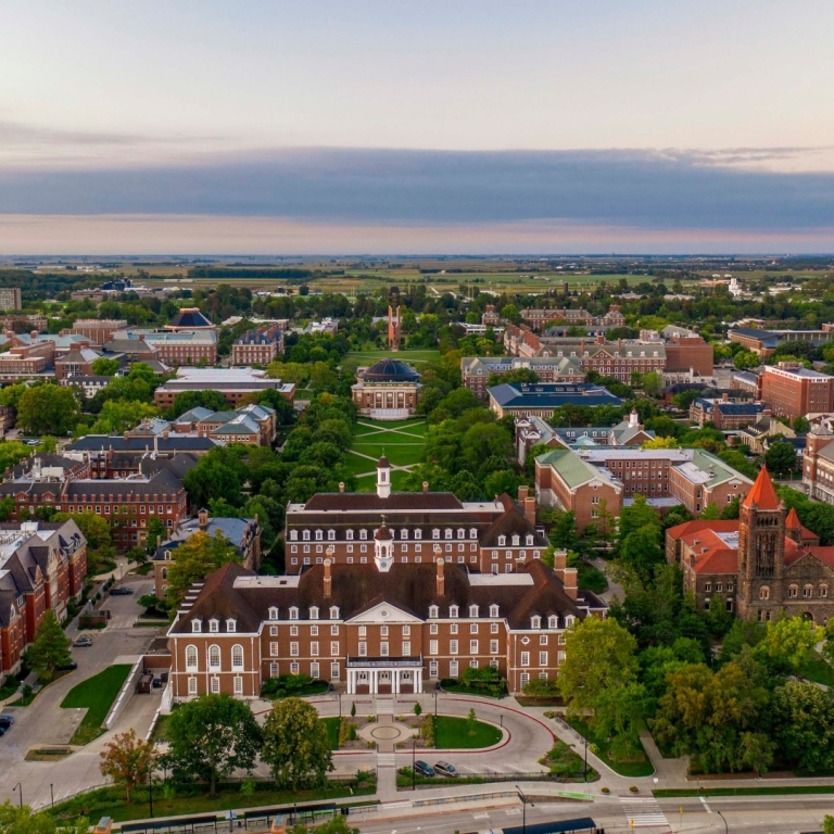 University of Illinois union and quad from above