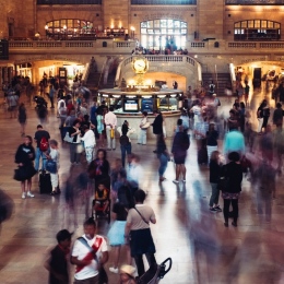 Crowd of people at train station