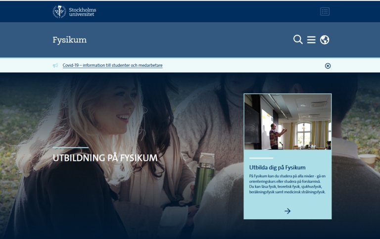 Fysikums förstasida på webben