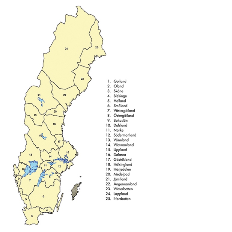 Sverigekarta med landskap