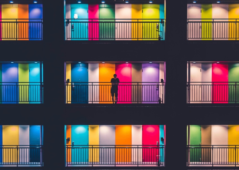 Genre photo for an interview with Airi Lampinen on the sharing economy: colourful doors of building.