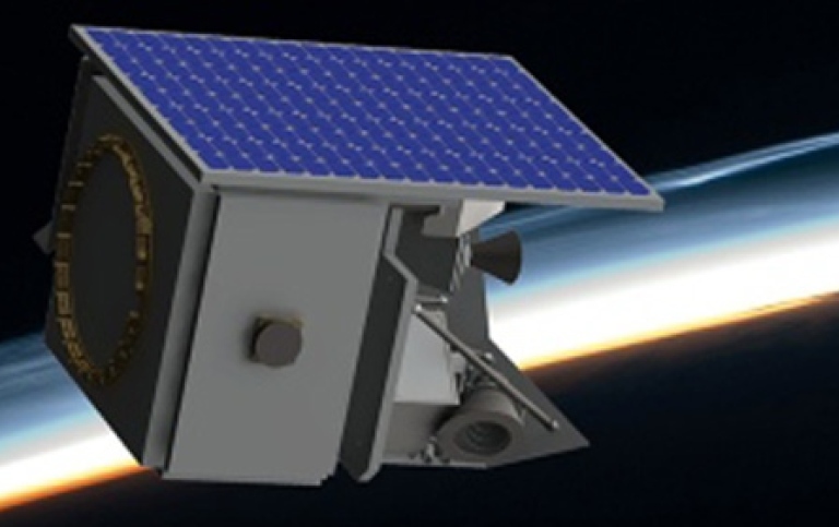 Satellit i rymden. Satellite in space.