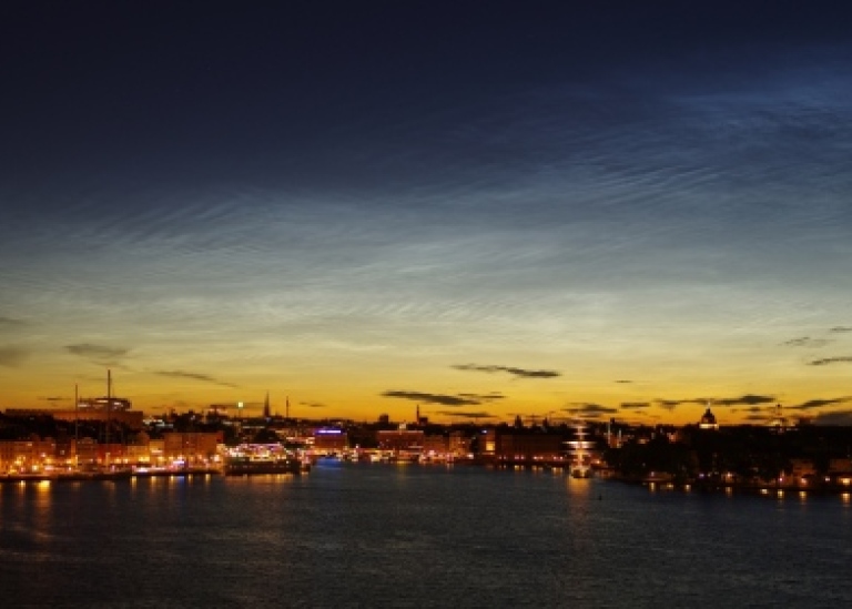 Noctilucent clouds over Stockholm. Photo Misha Khaplanov MISU/Stockholm University
