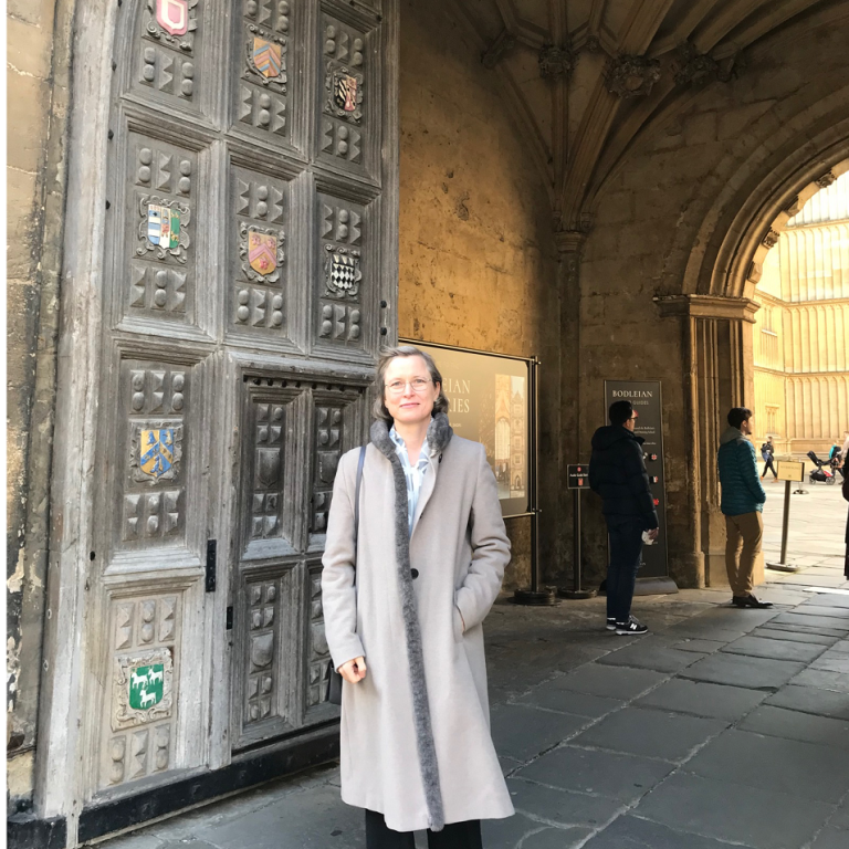 Maria at Great gate, the Bodleian Library, University of Oxford.