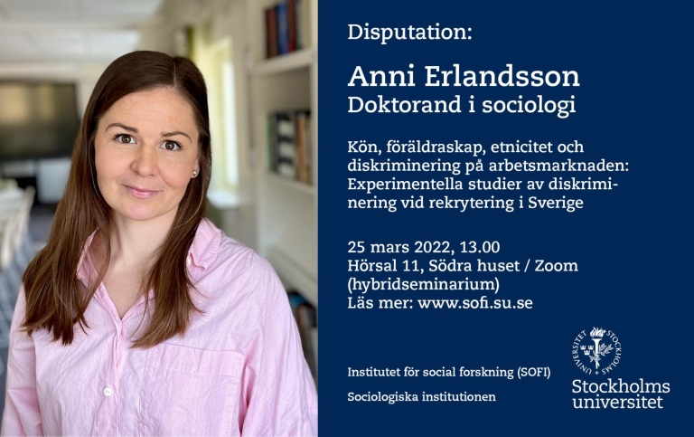 En bild på Anni Erlandsson och information om tid och plats för hennes disputation
