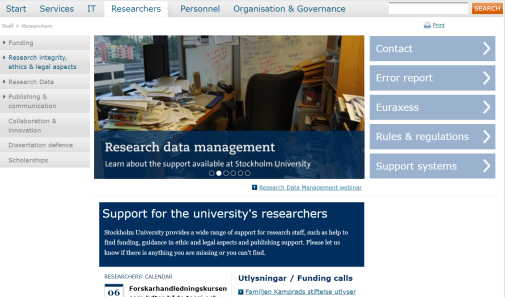 Skärmdump på su.se/researchers 5 april 2022