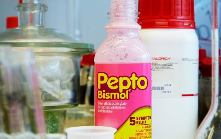 A bottle of Pepto-Bismol stomach reliever. Photo: Mathias Nero