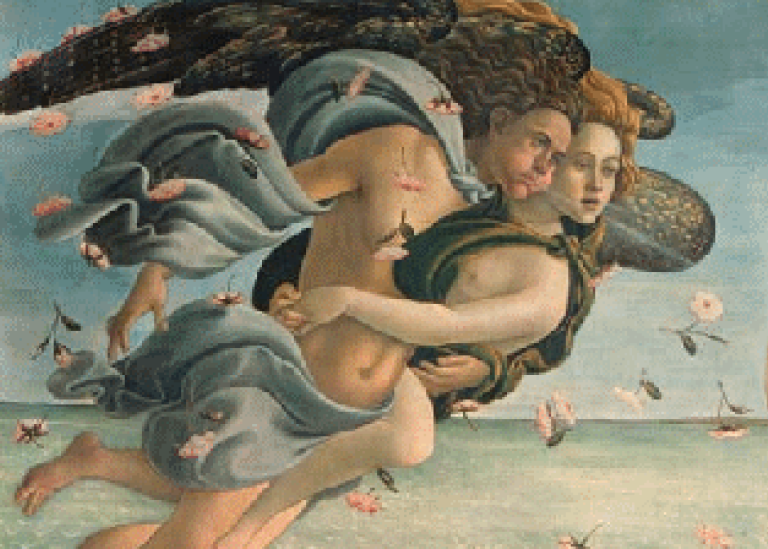 Detalj av The Birth of Venus. Tempera på canvas, av Sandro Botticelli Uffizi Gallery. Courtesy Scala