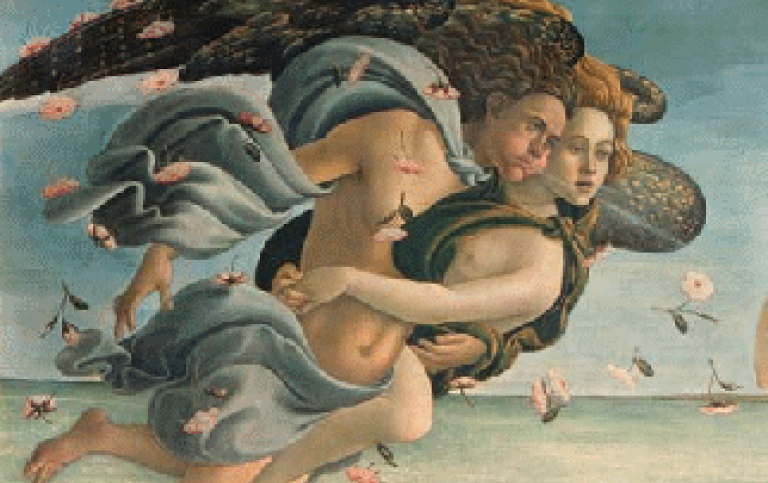 Detalj av The Birth of Venus. Tempera på canvas, av Sandro Botticelli Uffizi Gallery. Courtesy Scala