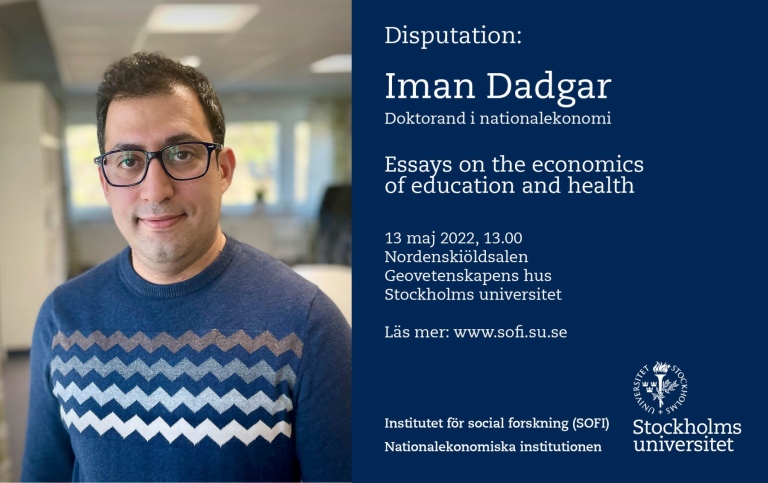 Porträtt på Iman Dadgar, samt information om hans disputation