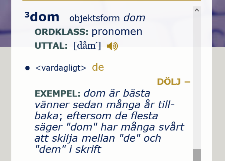 Dom från Svensk ordbok, svenska.se