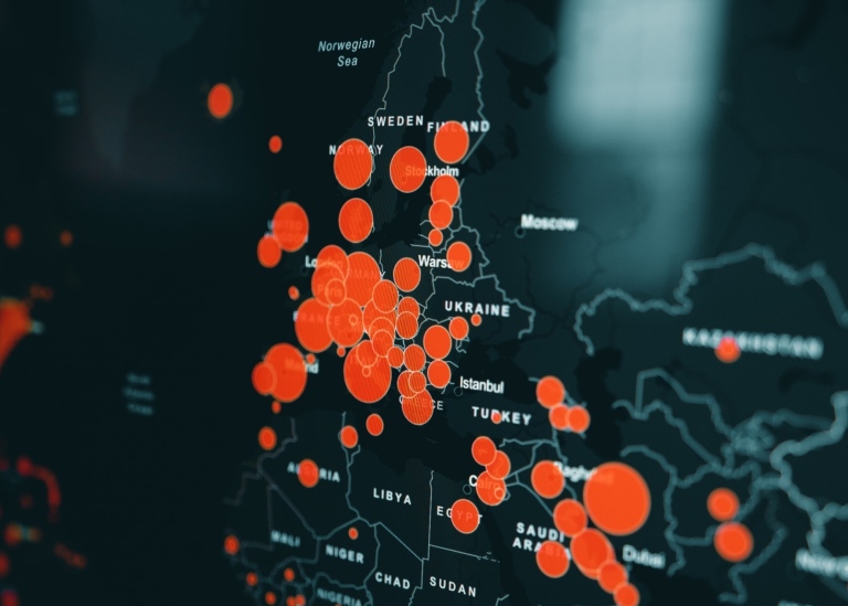 Map of Europe with country specific statistics mapped out