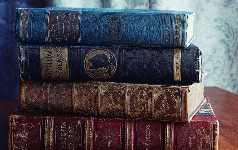 Stack of books on a table