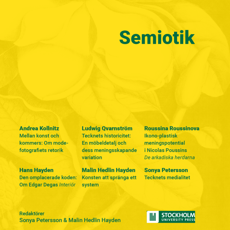 Omslaget till boken Semiotik är gult med svart text.