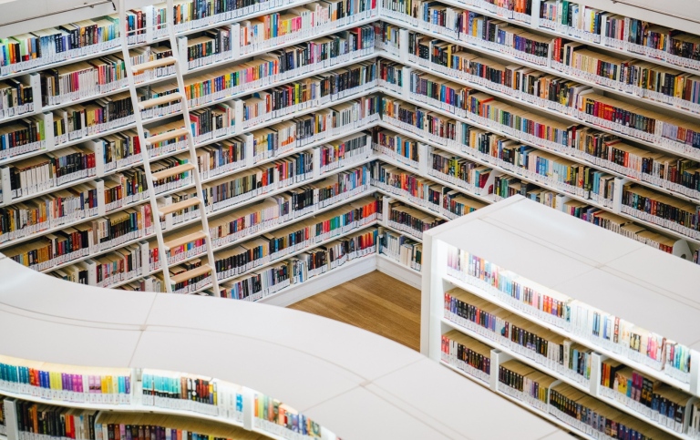 Bibliotek sett uppifrån taket. Foto: Pexels