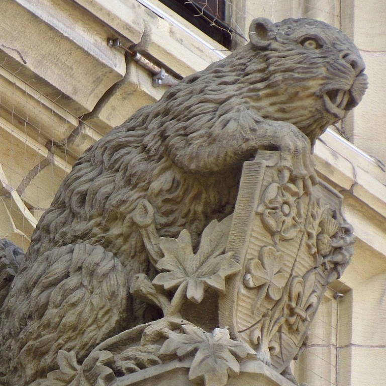 Beaver sculpture, over entrance to Ce, CC BY-SA 3.0 <https://creativecommons.org/licenses/by-sa/3.0>
