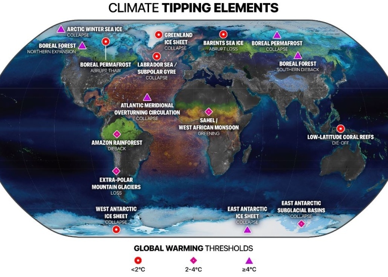 World map with climate tipping points marked. Image credit: Stockholm Resilience Centre/Stockholm Un