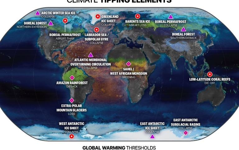 World map with climate tipping points marked. Image credit: Stockholm Resilience Centre/Stockholm Un