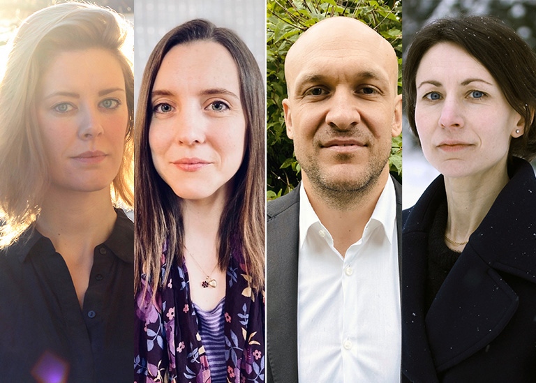 Våra fyra promoverade doktorer. Foto: Privat/Einar Baldursson/Privat/Karin Sundkvist