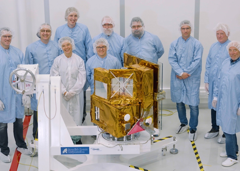 Research team at OHB Kista building a satellite. Photo: OHB Sweden