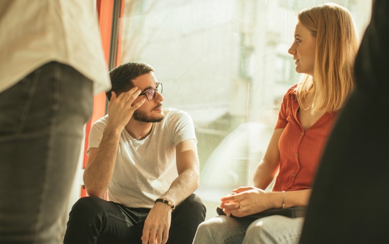 Students having a discussion at campus