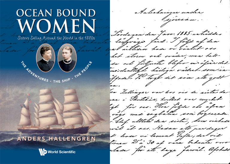 Omslaget till boken Ocean bound women och första sidan i Maria Söderströms dagbok.