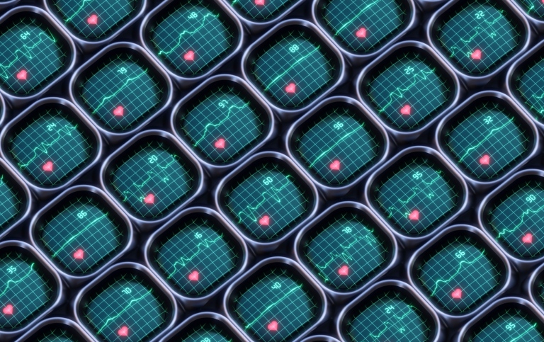 Illustration of multiple screens showing heart frequencies.