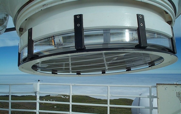 The one meter lens of the telescope.