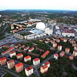 Flygfoto över Johanneshov i Stockholm.