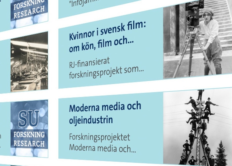Projektsidor från Institutionen för mediestudier. Foto: Skärmdump/Stockholms universitet