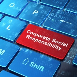 Tangentbord med knapp där det står Corporate social responsebility.