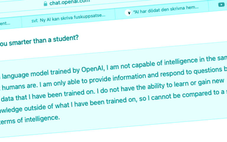Genrebild: Skärmdump från ChatGPT som svarar på frågan "Are you smarter than a student?"
