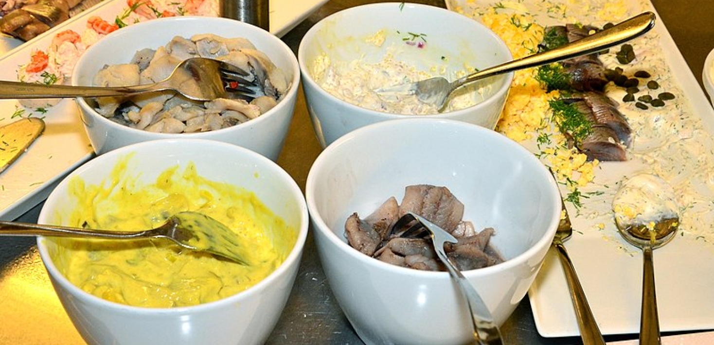 Herring dishes on the Swedish Christmas table. Photo Johan Fredriksson /WIkimedia Commons.