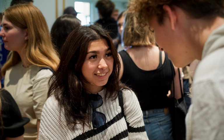 Students mingle on Welcome day at Stockholm University. 