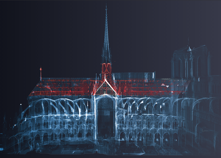 Illustration av katedralen Notre Dame i Paris innan branden 2019.